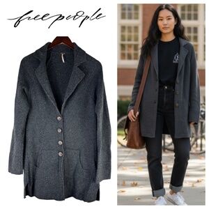 Free People Long Cardigan Sweater Jacket Duster Sz Small WOOL Charcoal Gray